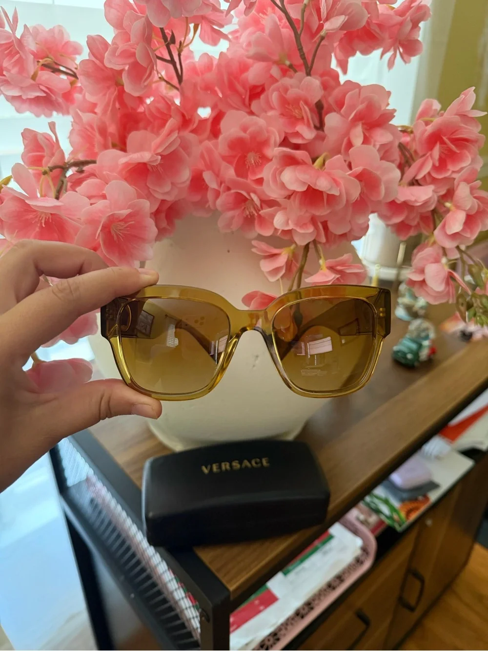 Versace Amber Transparent Gold Medusa-Accent Sunglasses